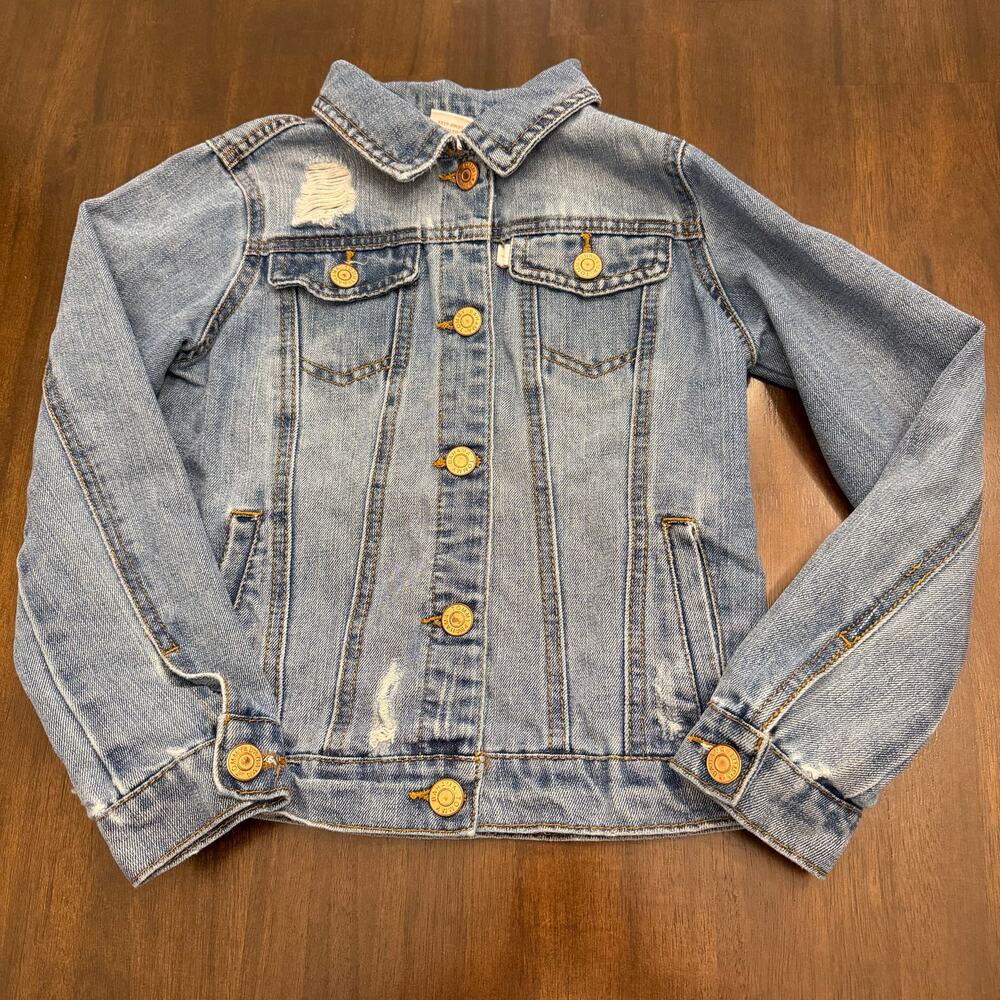 Tommy Bahama Girls Distressed Denim Jacket Size 10 Blue Light Wash